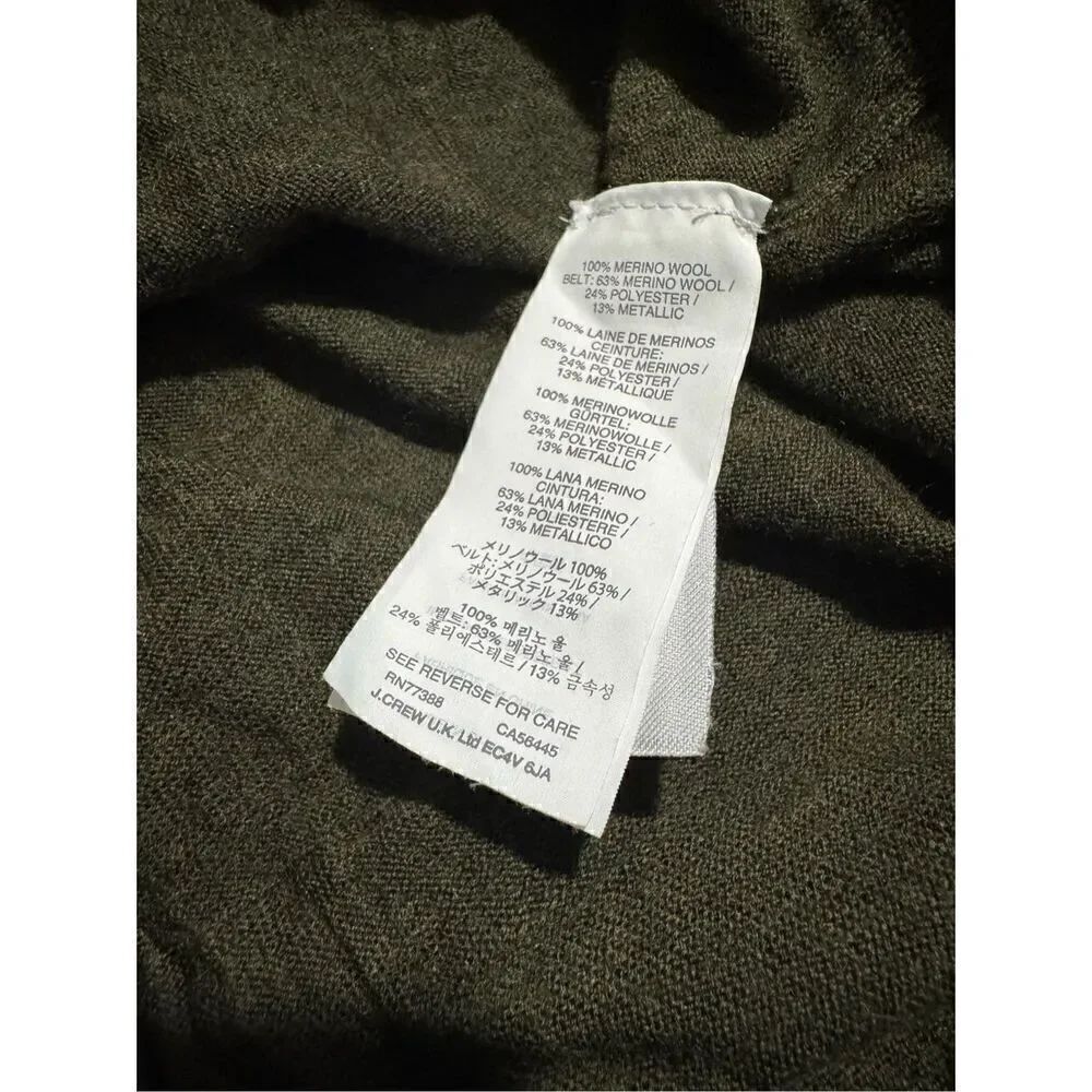 J. Crew olive green 100% merino Wool cardigan tie sweater S button front - Picture 4 of 7
